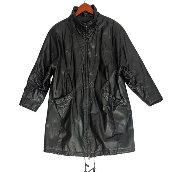 Vintage Wilsons Black Leather Jacket Womens Large Thinsulate Lined Overcoat - Picture 1 of 11